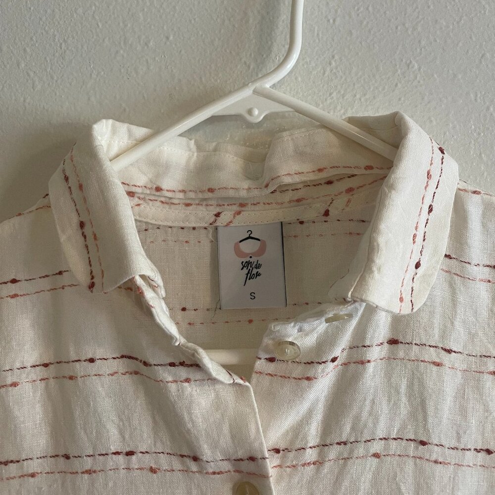 Son de Flor White Button-Up Dress with Rust Stripe Detail